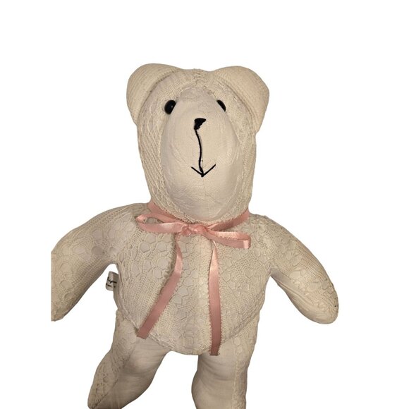 Absolutely Super Cute /Cream /Cotton Lace & Ribbon Patchwork Bear - Wedding. Bab - Picture 5 of 11